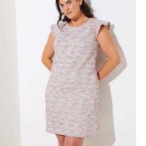 LOFT Pink Boucle Tweed Flutter Sleeve Shift Dress 26
